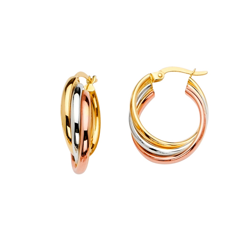 14k Tri Color Gold Hoop Earrings For Women 624$